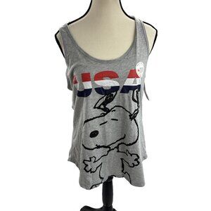 Family Fun Womens Size L Tank Top Gray Snoopy USA Graphic Sleeveless Casual Tee